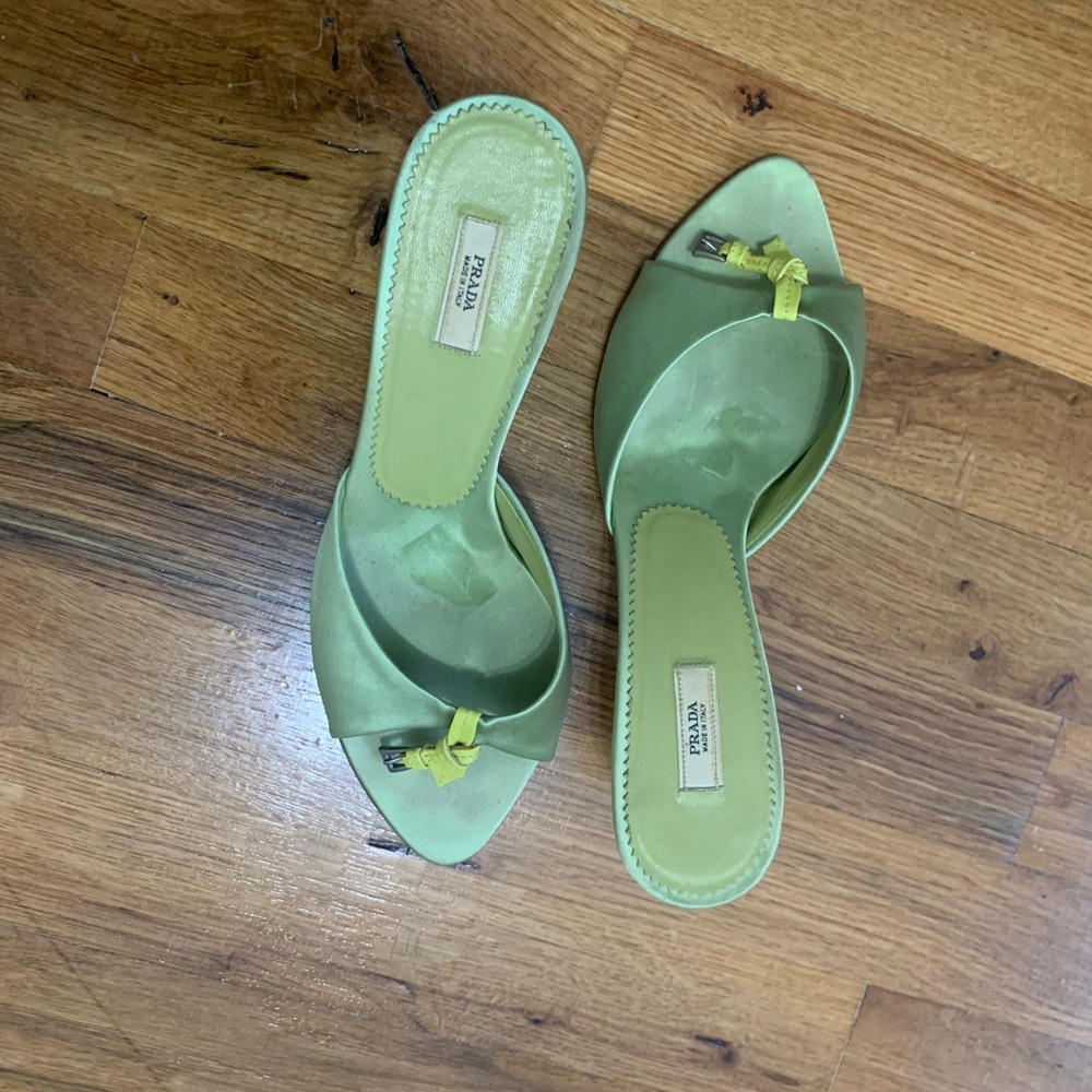 Vintage Green Prada Sandal Kitten Heel Size 37